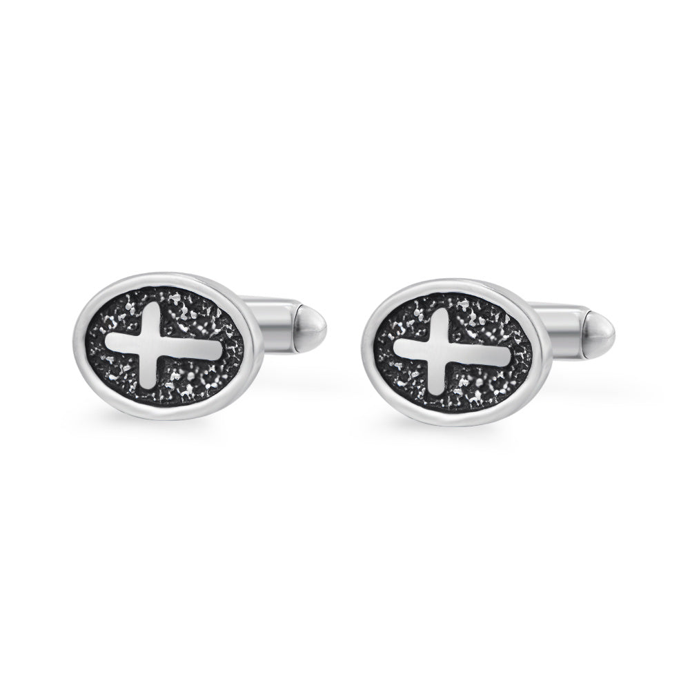 Oval Cross Vintage Style Stainless Steel Shirt Cuff Links For Men
