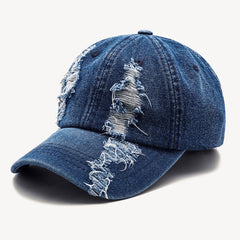 Men’s Washed & Worn Ripped Denim Cap – Vintage Street Style Baseball Hat