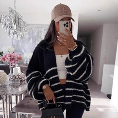 Loose Contrast Color Striped Sweater