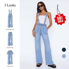 Women’s High-Waist Convertible Wide-Leg Jeans – 3-in-1 Adjustable Hem, Full-Length Tencel Lyocell for Summer Fashion
