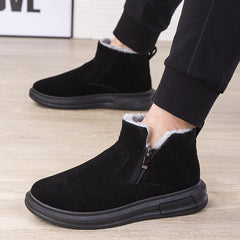 Men’s Winter Snow Boots – Warm Cotton Plush Ankle Boots with Side Zipper, Casual Daily Wear