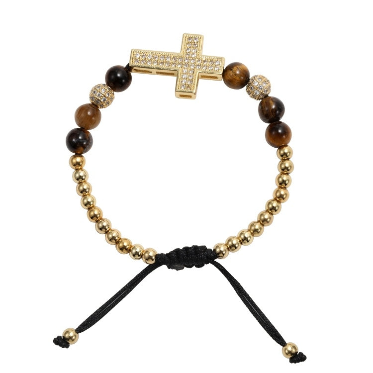 Men’s Copper Gold-Plated Full Diamond Cross Bracelet