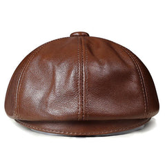 Men’s Pure Leather Octagonal Hat – Premium Dome-Top Cowhide Cap