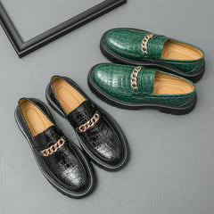 Men’s Autumn Leather Loafers – Thick Bottom Crocodile Pattern Shoes
