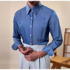 Round Collar Long Sleeve Shirt Men's Casual Business