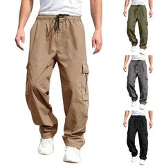 Casual Cargo Pants for Men – Loose Straight Drawstring Waist Trousers