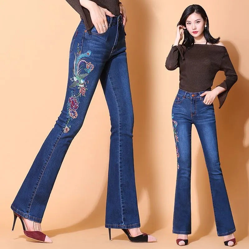 Floral Stitch Skinny Denim