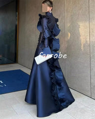 Customized Modern A-Line Long Dress – Pleated Ruched High Collar Occasion Dress