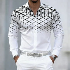 Men’s Geometric Pattern Shirt – 17 Colors Slim Fit Long Sleeve Casual Lapel Shirt