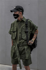 Men’s Black Cargo Overalls – Streetwear Utility Jumpsuit