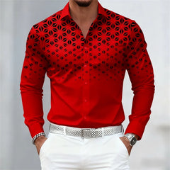 Men’s Geometric Pattern Shirt – 17 Colors Slim Fit Long Sleeve Casual Lapel Shirt