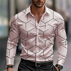 Men’s Striped Formal Shirt – Long Sleeve Business Casual 3D Printed Lapel Shirt for Spring, Summer & Autumn