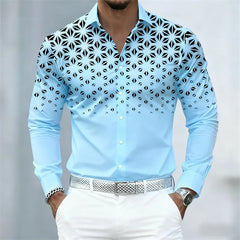 Men’s Geometric Pattern Shirt – 17 Colors Slim Fit Long Sleeve Casual Lapel Shirt