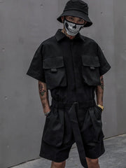 Men’s Black Cargo Overalls – Streetwear Utility Jumpsuit