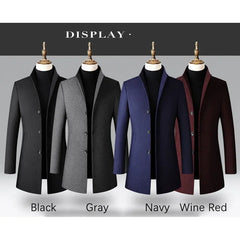 BROWON Men’s Long Wool Trench Coat – Autumn & Winter Business Casual Windbreaker Jacket