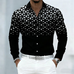 Men’s Geometric Pattern Shirt – 17 Colors Slim Fit Long Sleeve Casual Lapel Shirt