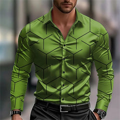Men’s Striped Formal Shirt – Long Sleeve Business Casual 3D Printed Lapel Shirt for Spring, Summer & Autumn