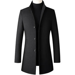BROWON Men’s Long Wool Trench Coat – Autumn & Winter Business Casual Windbreaker Jacket