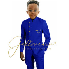 Royal Blue African Design Boys Suit – Kids Wedding & Formal Tuxedo Set