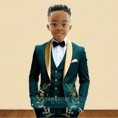 Oil Green Boys Suit 3-Piece – Kids Wedding Tuxedo with Jacket, Pants & Vest
