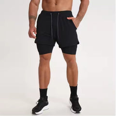 Gym Clothing Men Quick Dry 2 In 1 Gym Shorts Men Polyester Spandex Breathable Shorts Men Liner Running Fitness Shorts