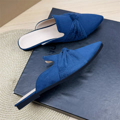 Bow Toe Korean Style Simple Pointed Flat Lazy Half Slippers