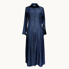 Women's Casual Button Down Denim Maxi Dress Long Sleeve Long Jean Dresses With Pockets