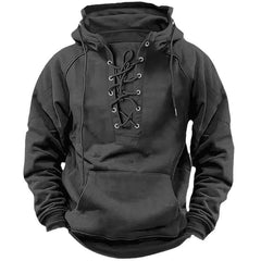 INS Lace-Up Hoodie for Men – Casual Sports Sweatshirt with Pockets, Long-Sleeve Comfortable Top
