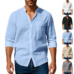 Men’s Stand Collar Pocket Shirt – Long Sleeve