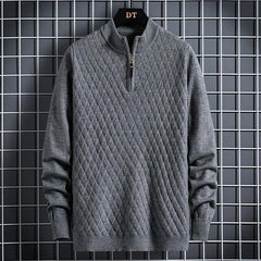 Men's Fall Winter Half Zip Sweater Diamond Lattice Sweater
