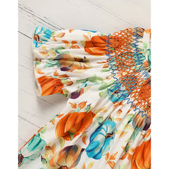 Toddler Baby Girl Dress-Pumpkin Smocked Fall Outfit for Halloween & Parties