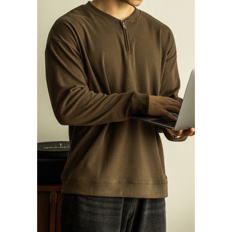 Half Long-sleeve Zipper T-shirt Men's Casual Bottoming Shirt
