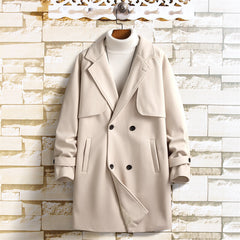 Double Breasted Wool Mid-length Woolen Coat For Men