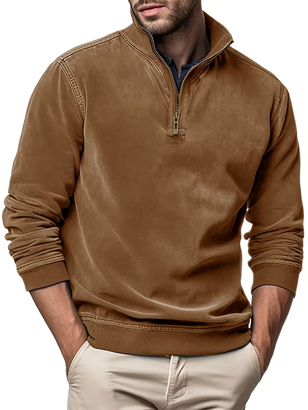 Men’s Faux Leather Pullover Sweatshirt Casual Fall Winter