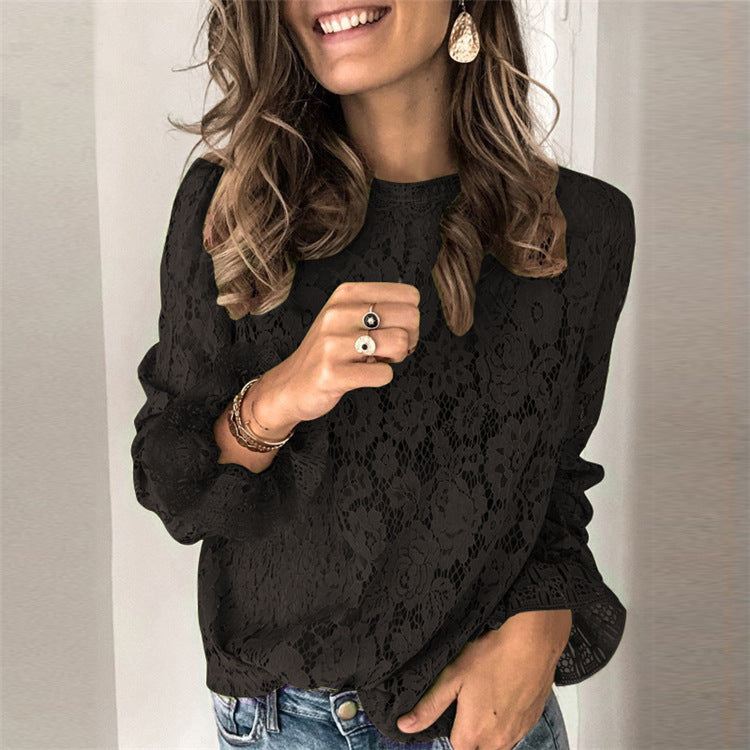 Elegant Hollow Lace Blouse for Women