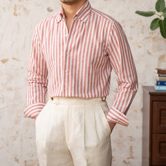 Linen Collar Slim Fit Business Casual Striped Long Sleeve Shirt