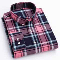 Men's Cotton Plaid Buckle Collar Casual Cardigan Shirt