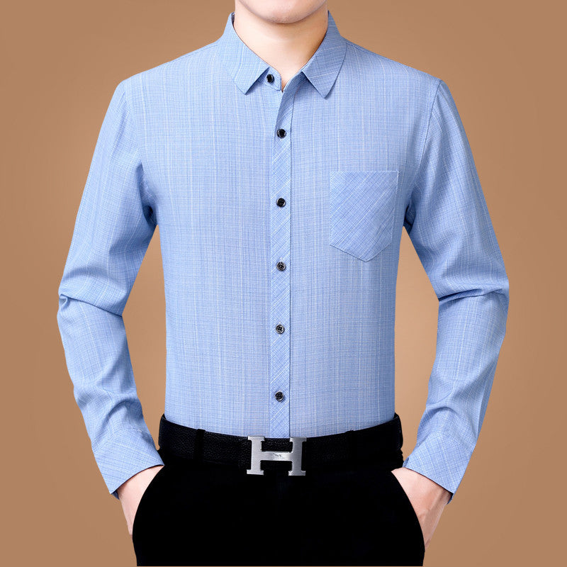 Linen Long-sleeved Business Casual Shirt For Men Cotton And Linen Pockets Non-iron Shirt