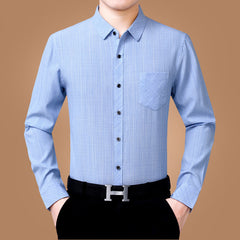 Linen Long-sleeved Business Casual Shirt For Men Cotton And Linen Pockets Non-iron Shirt