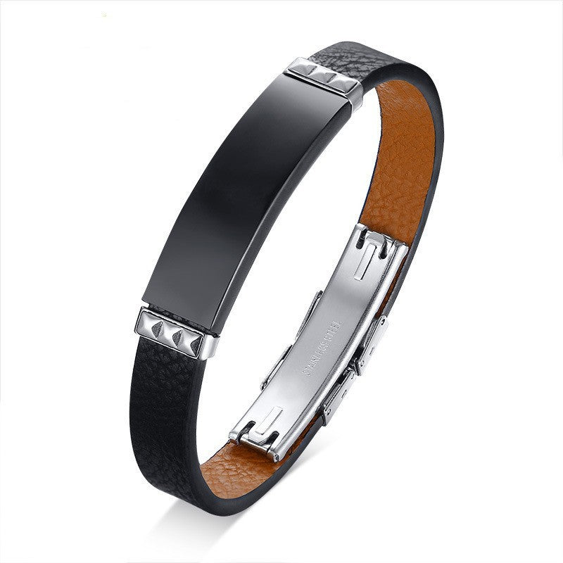 Men’s Stainless Steel Bent Leather Bracelet – Modern Minimalist Fashion Jewelry