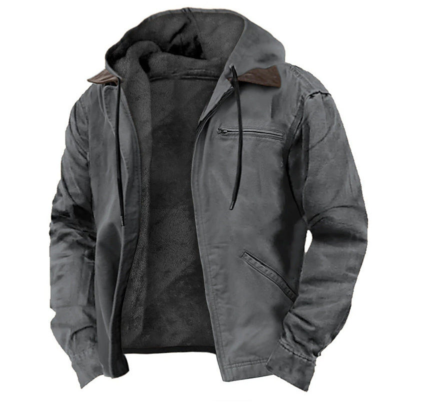 Men’s Hooded Fleece Zip-Up Jacket – Winter Warm