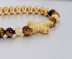 Men’s Copper Gold-Plated Full Diamond Cross Bracelet
