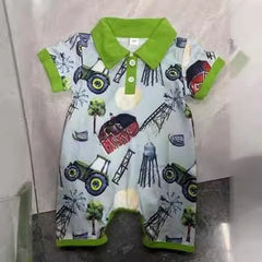 Boy Western Element Short Sleeve Rompers