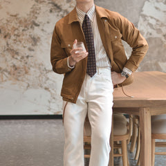 Caramel Multi-Pocket Casual Jacket For Men