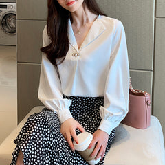 Chiffon Loose Slimming V-neck Long Sleeve Shirt