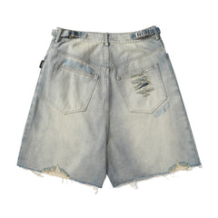 Heavy Industry Hole Washing Denim Shorts Men