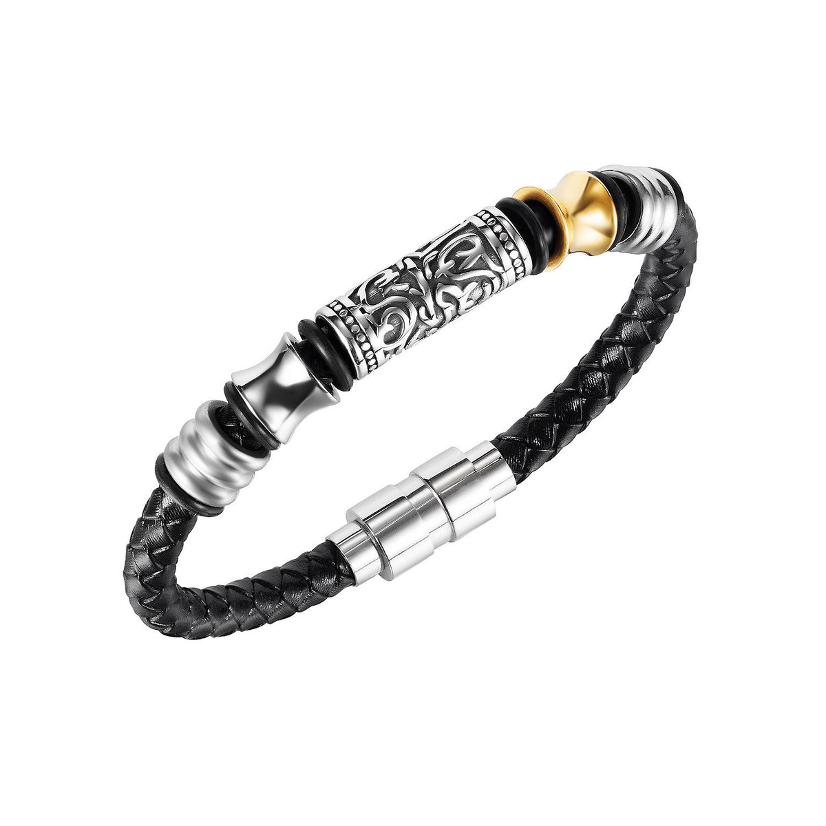 Men’s Vintage Braided Leather Bracelet – Titanium Steel Clasp, Classic Fashion Jewelry