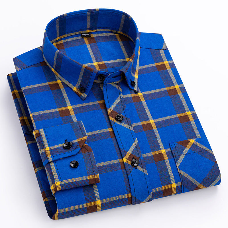 Men's Cotton Long Sleeve Brushed Plaid Leisure Work Daily Shirt