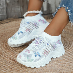 Butterfly Print Mesh Sneakers – Women’s Flat Heel Casual Sports Shoes