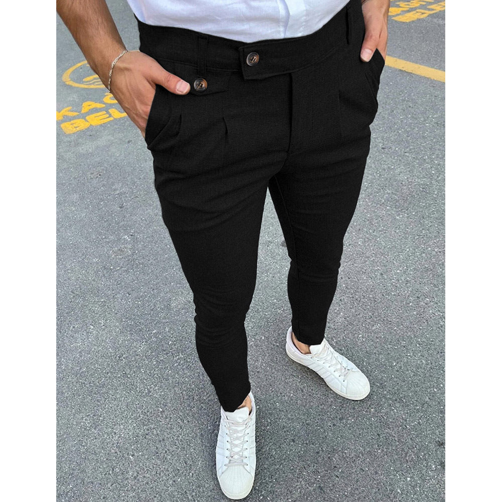 Faux Pocket Decorative Leisure Business Pants